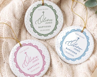 Personalized Baptism Ornament, Christening Keepsake, God Bless Baby Gift, Custom Name & Date, Baby Boy Girl Baptism Gift, Religious Ornament