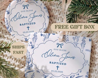 Personalized Baptism Ornament, Baptism Gift, Christening Keepsake, God Bless Personalized Ornament, Boy Girl Baptism Gift from Godmother
