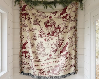 Personalized Christmas Blanket Family Christmas Gift Family Name Blanket for Xmas Gifts Christmas Woven Blanket Xmas Decoration Family Gift