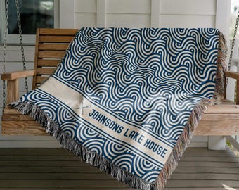 Woven Blanket for Lake House Decor Lake House Gift for New Owner Family Name Blanket Lakehouse Gifts for Lake House Owner House Warming Gift