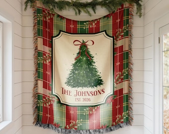 Personalized Christmas Blanket Family Christmas Gift Family Name Blanket for Xmas Gifts Christmas Woven Blanket Xmas Decoration Family Gift