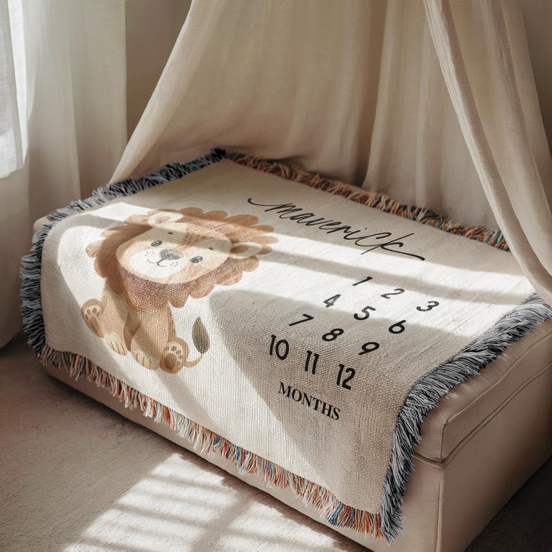 Personalized Lion Milestone Baby Blanket Lion Nursery Decor Baby Shower ...