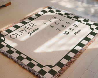 Manta personalizada para bebés niño, manta a cuadros con nombre personalizado, manta mensual para bebé, recuerdo para recién nacido, regalo de decoración para la habitación del bebé