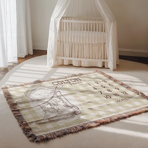 Personalized Cowboy Woven Milestone Blanket, Western Monthly Blanket, Monthly blanket with western design, Newborn Name Woven Throw Blanket