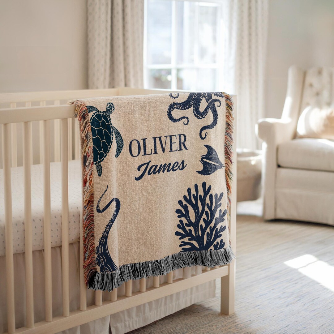 Custom Sea Woven Blanket, Ocean Nursery Decor, Under the Sea Baby ...