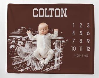 Personalized Western Milestone Blanket Western Boy Blanket Baby Shower Gift Cowboy Baby Blanket Boy Monthly Blanket Western Baby Growth Gift