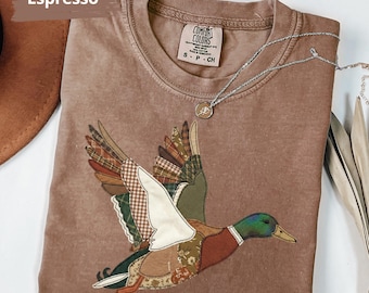 Comfort Colors Faux Patchwork Mallard Duck Shirt, Patchwork-Inspired Duck Hunting T-Shirt, Unisex Duck Shirt, DTG Printed, Not Embroidered