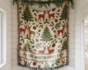 Personalized Christmas Blanket Family Christmas Gift Family Name Blanket for Xmas Gifts Christmas Woven Blanket Xmas Decoration Family Gift