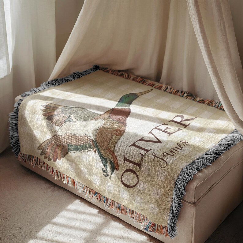 Personalized Mallard Duck Woven Blanket, Faux Patchwork Baby Blanket ...