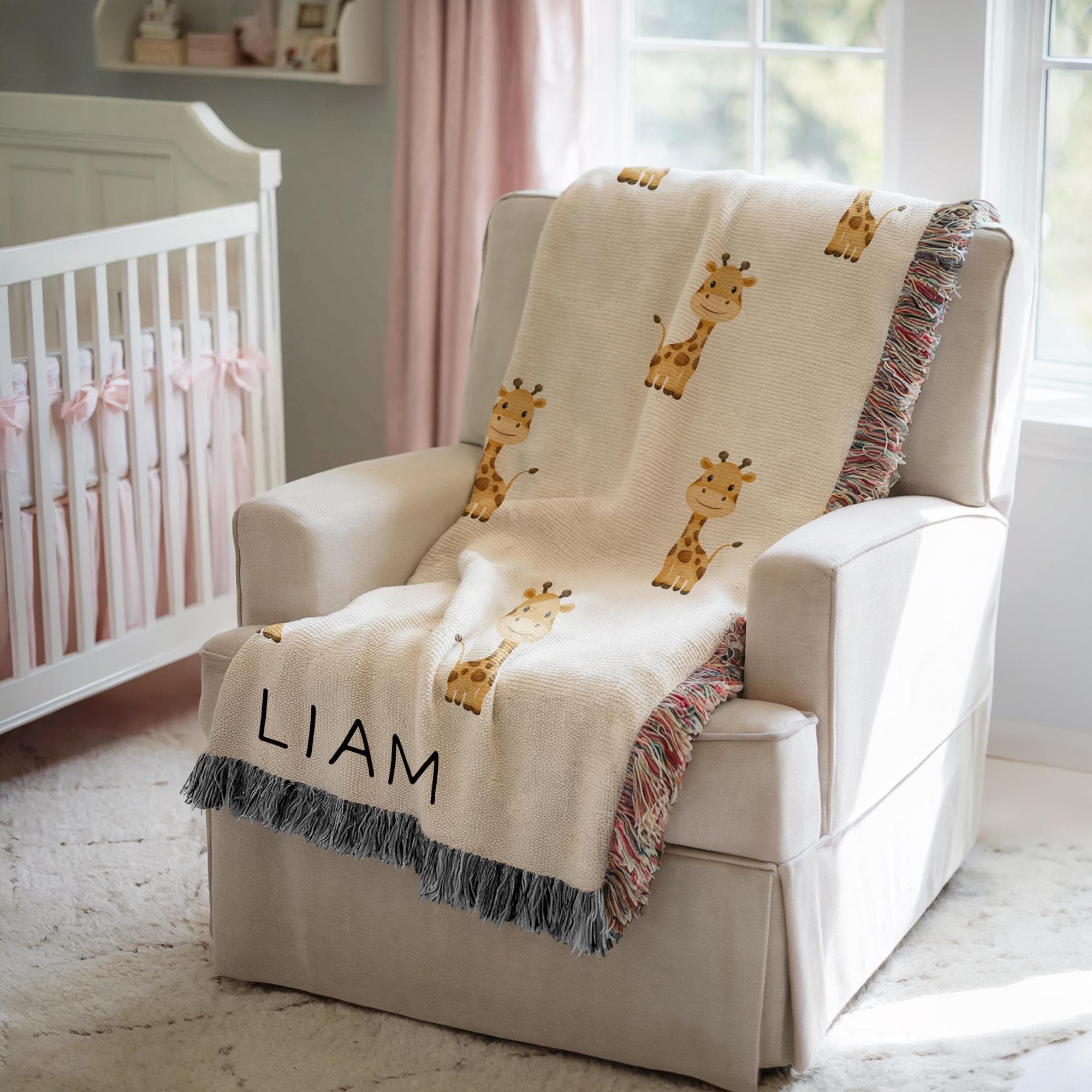 Personalized Giraffe Baby Blanket Custom Name Blanket Baby Shower Gift Giraffe Nursery Decor Throw Safari Nursery Decor Newborn Name Blanket