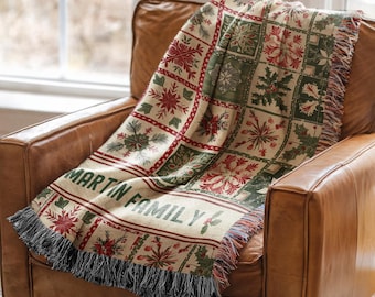 Personalized Christmas Blanket Family Christmas Gift Family Name Blanket for Xmas Gifts Christmas Woven Blanket Xmas Decoration Family Gift