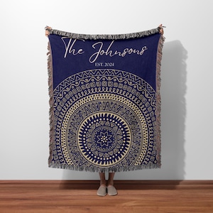 Personalized Woven Blanket, Custom Anniversary Gift, Custom Family Name Blanket, Wedding Gift For Couples, Just Married Woven Blanket Gift