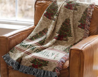 Personalized Christmas Blanket Family Christmas Gift Family Name Blanket for Xmas Gifts Christmas Woven Blanket Xmas Decoration Family Gift