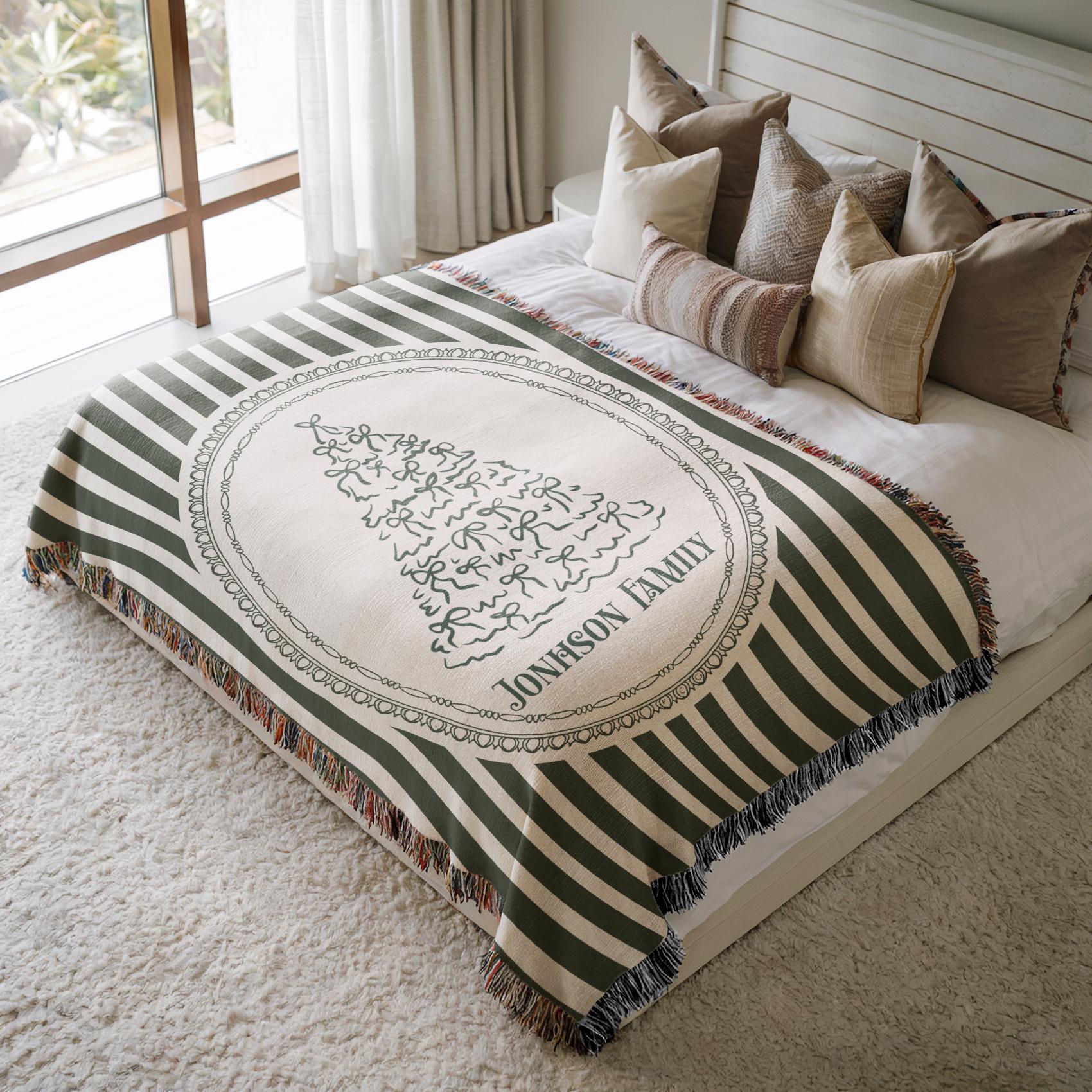 Personalized Christmas Blanket Family Christmas Gift Family Name Blanket for Xmas Gifts Christmas Woven Blanket Xmas Decoration Family Gift