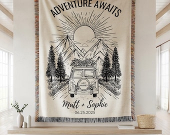 Outdoorsy Couple Blanket Nature Lovers Engagement Gift Adventure Couples Anniversary Mountain Woven Blanket Married Blanket Mr And Mrs Gift