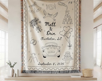Custom Married Woven Blanket, Custom Anniversary Gift Wedding Stamp Woven Blanket, Wedding Gift For Couple, Marriage Blanket Mr And Mrs Gift