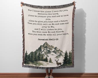 Personalized Blanket Scripture Gift Customized Christian Mom Gift Cotton Woven Blanket Christian Gifts Ideas Custom Bible Verse Baptism Gift