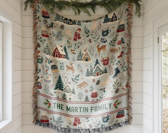 Personalized Christmas Blanket Family Christmas Gift Family Name Blanket for Xmas Gifts Christmas Woven Blanket Xmas Decoration Family Gift