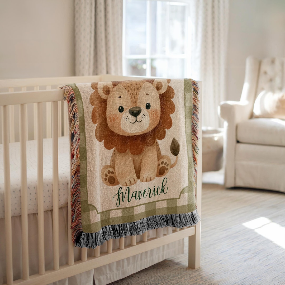 Personalized Lion Baby Blanket Safari Nursery Decor Baby Shower Gift ...