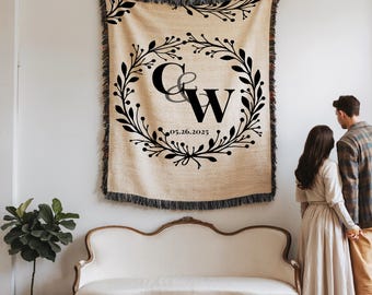 Personalized Wedding Blanket Gift Anniversary Gift Cotton Anniversary Gift Housewarming Gift for Couples Wedding Gift Couple Mr and Mrs Gift
