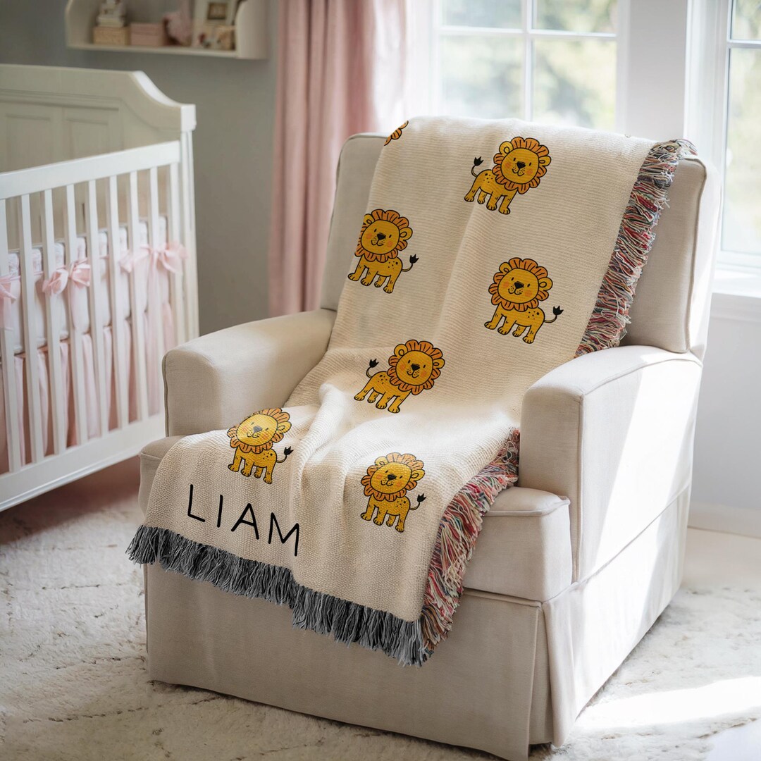 Personalized Lion Baby Blanket Safari Nursery Decor Baby Shower Gift ...