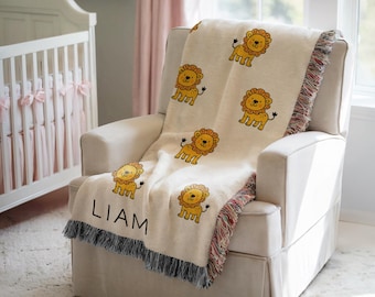 Personalized Lion Baby Blanket Safari Nursery Decor Baby Shower Gift Custom Baby Name Blanket Lion Safari Baby Blanket Jungle Theme Nursery