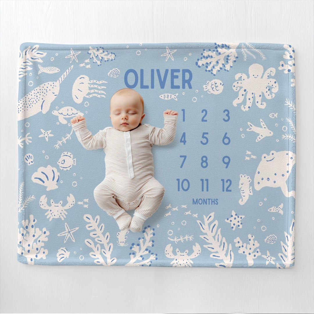 Personalized Ocean Baby Month Blanket Baby Shower Gift Under the Sea ...