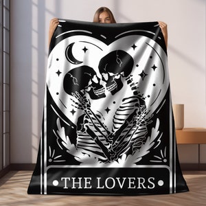 The lovers tarot blanket, skeleton lovers blanket dark academia decore, tarot wedding gift, skeleton tarot throw, the lovers tarot art gift