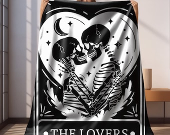 The lovers tarot blanket, skeleton lovers blanket dark academia decore, tarot wedding gift, skeleton tarot throw, the lovers tarot art gift