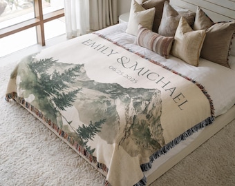 Outdoorsy Couple Blanket Nature Lovers Engagement Gift Adventure Couples Anniversary Mountain Woven Blanket Married Blanket Mr And Mrs Gift