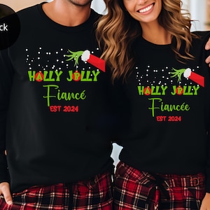 Xmas Newly Engaged Couple, 1st Xmas Engaged, Fiance Gift for Christmas, First Xmas Fiance Tee, Couple Pajamas Top for Fiancee Gift for her