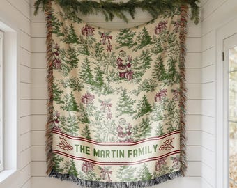 Personalized Christmas Blanket Family Christmas Gift Family Name Blanket for Xmas Gifts Christmas Woven Blanket Xmas Decoration Family Gift