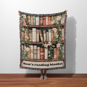 Custom Book Lovers Woven Blanket, Wildflowers Bookish Blanket, Bookshelf Blanket Gift for Bookworm, Gift for Booklover, Reader Woven Blanket