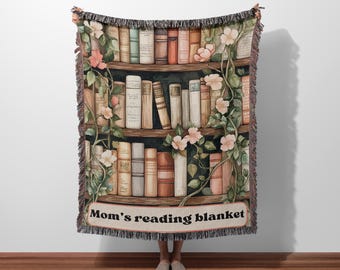 Custom Book Lovers Woven Blanket, Wildflowers Bookish Blanket, Bookshelf Blanket Gift for Bookworm, Gift for Booklover, Reader Woven Blanket