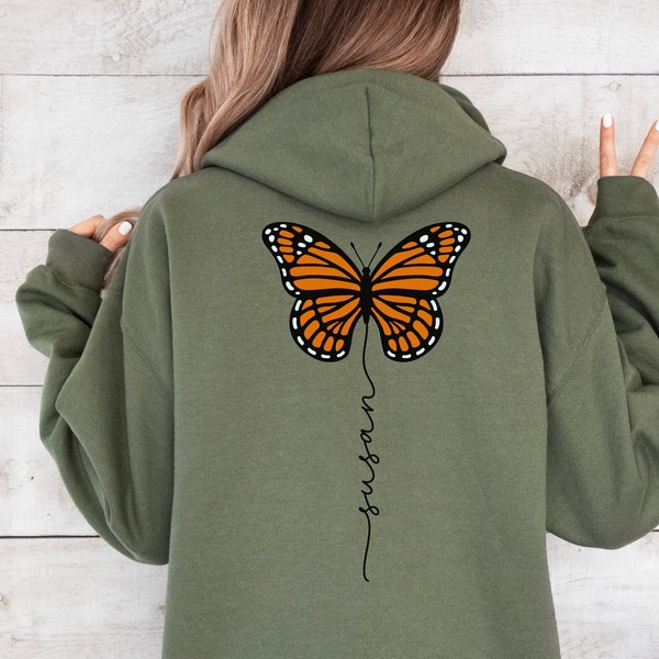 Personalized monarch butterfly hoodie custom name monarch butterfly on clothes monarch hoodie save the monarchs butterfly hooded sweatshirt
