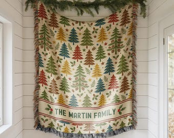 Personalized Christmas Blanket Family Christmas Gift Family Name Blanket for Xmas Gifts Christmas Woven Blanket Xmas Decoration Family Gift