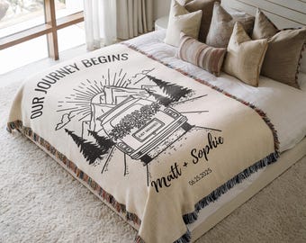 Outdoorsy Couple Blanket Nature Lovers Engagement Gift Adventure Couples Anniversary Mountain Woven Blanket Married Blanket Mr And Mrs Gift