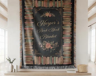 Manta de lectura de libros, regalo para persona de libros, manta de flores de libros, manta floral de libros, tapiz de libros, regalo de lectura para amigo ratón de biblioteca, manta de lectura