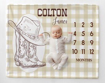 Personalized Western Milestone Blanket Western Boy Blanket Baby Shower Gift Cowboy Baby Blanket Boy Monthly Blanket Western Baby Growth Gift
