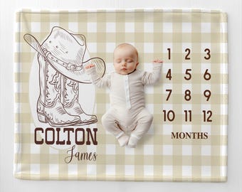 Personalized Western Milestone Blanket Western Boy Blanket Baby Shower Gift Cowboy Baby Blanket Boy Monthly Blanket Western Baby Growth Gift