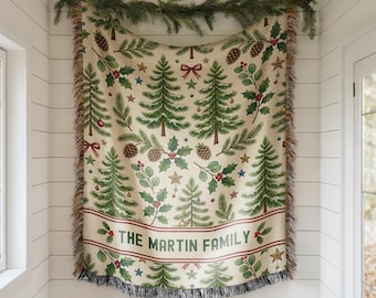 Personalized Christmas Blanket Family Christmas Gift Family Name Blanket for Xmas Gifts Christmas Woven Blanket Xmas Decoration Family Gift