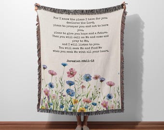 Personalized Blanket Scripture Gift Customized Christian Mom Gift Cotton Woven Blanket Christian Gifts for Women Custom Bible Baptism Gift