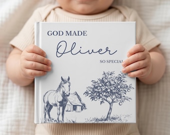 Libro de recuerdos personalizado para bebé, libro de cuentos ilustrado a mano con temática de granja, regalo de bautizo para niño o niña, libro cristiano para la hora de dormir, regalo para ahijado o ahijada.