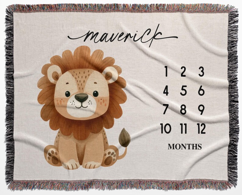 Personalized Lion Milestone Baby Blanket Lion Nursery Decor Baby Shower ...
