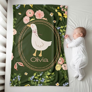 Personalized Floral Goose Baby Blanket, Girl Name Blanket, Goose Baby Gift Baby Shower, Goose Nursery Decor,Goose Gift Goose Nursery Blanket