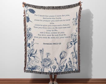 Personalized Blanket Scripture Gift Customized Christian Mom Gift Cotton Woven Blanket Christian Gifts for Women Custom Bible Baptism Gift