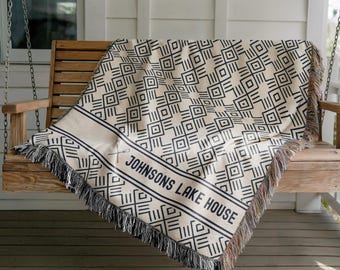 Woven Blanket for Lake House Decor Lake House Gift for New Owner Family Name Blanket Lakehouse Gifts for Lake House Owner House Warming Gift