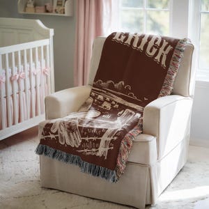 Personalized Cowboy Woven Baby Blanket, Western Cowboy Boys Blanket, Heirloom Blanket, Newborn Name Blanket, Baby Name Woven Throw Blanket