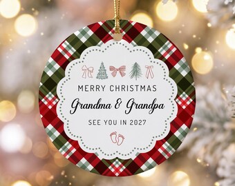 Christmas Pregnancy Announcement Ornament, Grandma Grandpa Baby Reveal Gift, See You in 2027 Ornament, Grandparents to Be Christmas Keepsake