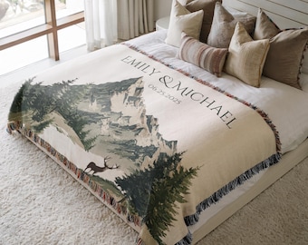 Outdoorsy Couple Blanket Nature Lovers Engagement Gift Adventure Couples Anniversary Mountain Woven Blanket Married Blanket Mr And Mrs Gift